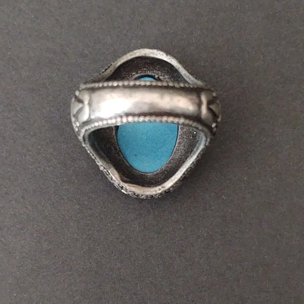 Large blue faceted bead statement ring
